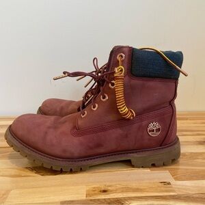Timberland Premium burgundy ankle boots nubuck distressed leather boots women 10